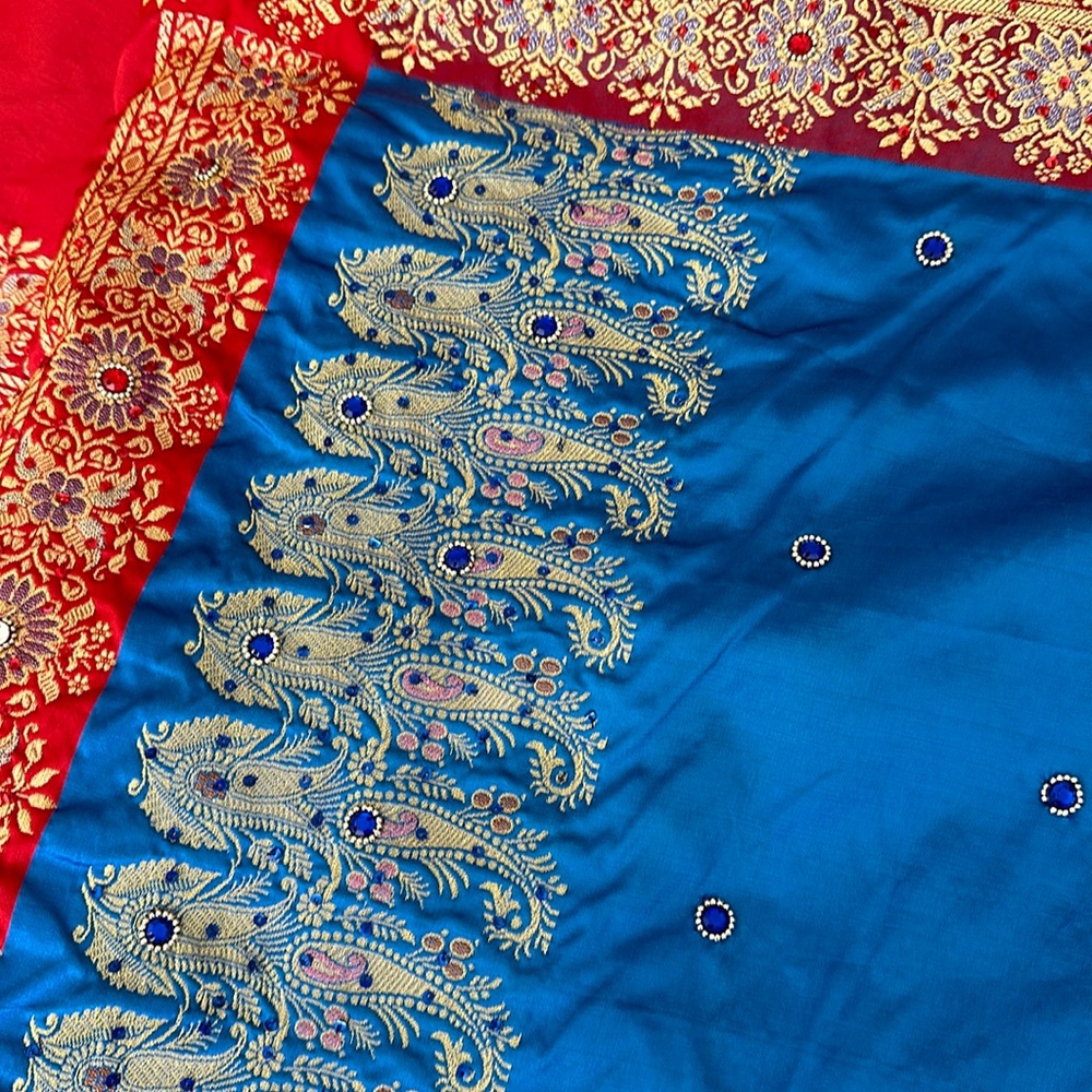 Blue red gold embellished Sare.